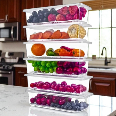 forsel Plastic Fridge Container  - 1500 ml(Pack of 6, Grey)