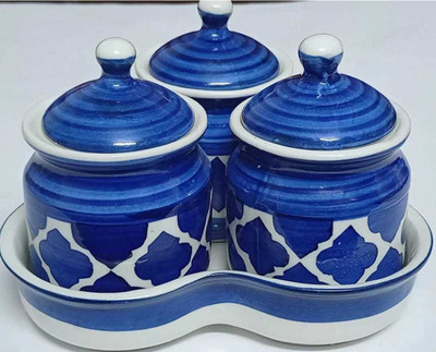 Your Local Store Ceramic Pickle Jar  - 200 ml(Pack of 4, Blue)