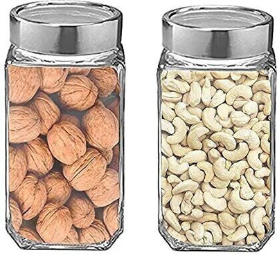 NAVPATH Glass Grocery Container  - 1000 ml(Pack of 2, Silver)