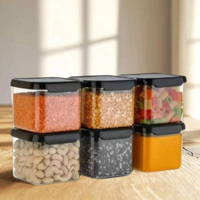 Charmpeak Plastic Grocery Container  - 500 ml(Pack of 6, Black)