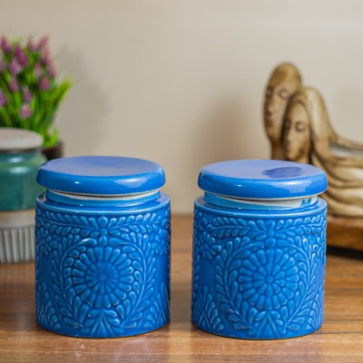 CERAMICTown Ceramic Pickle Jar  - 1000 ml(Pack of 2, Blue)