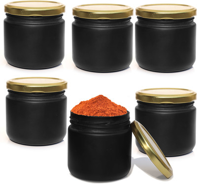 Pure Source India Glass Pickle Jar  - 300 ml(Pack of 6, Black)
