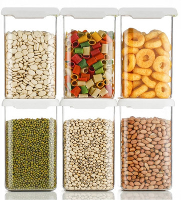 Skylift Plastic Grocery Container  - 1100 ml(Pack of 6, White)