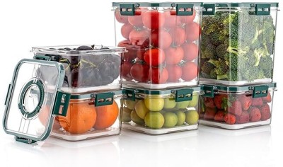 KITCHOOK Plastic Fridge Container  - 2100 ml, 1100 ml(Pack of 6, Green)