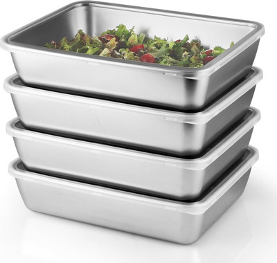SHARUJA Stainless Steel Fridge Container  - 2000 ml(Pack of 4, Silver)