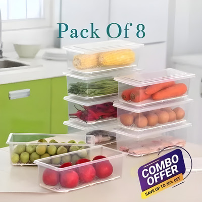 SHOPITECH Plastic Fridge Container  - 1500 ml(Pack of 8, Clear)
