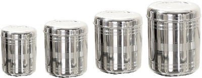 Milimercury Steel Grocery Container  - 3300 ml, 4000 ml, 4700 ml, 5500 ml(Pack of 4, Silver)
