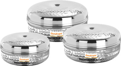 Gurukrupa Stainless Steel Utility Container  - 380 ml(Pack of 3, Silver)