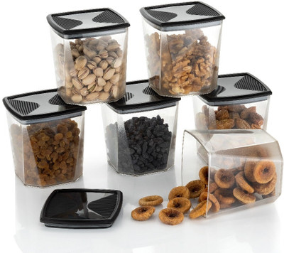 HASHFLOW Plastic Grocery Container  - 800 ml(Pack of 6, Black)