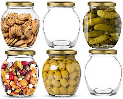 Coozico Glass Honey Jar  - 400 ml(Pack of 6, Clear, Gold)