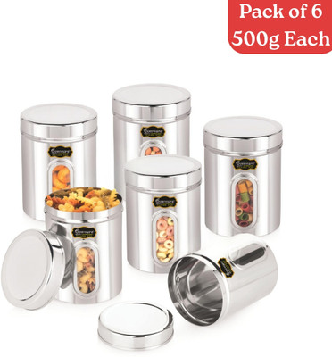 SOMWARE Stainless Steel Utility Container  - 500 g(Pack of 6, Silver)