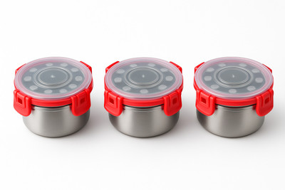 HAHM Stainless Steel Utility Container  - 300 ml(Pack of 3, Red)