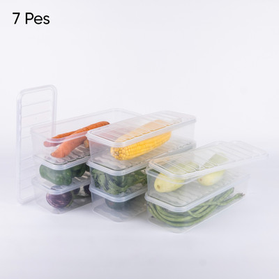 Fivean Plastic Fridge Container  - 1200 ml(Pack of 7, Clear)