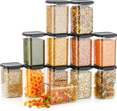 Flipkart SmartBuy Plastic Grocery Container  - 1100 ml(Pack of 12, Black)