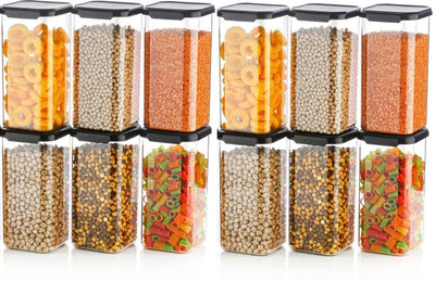 DEW MAT Plastic Grocery Container  - 1500 ml(Pack of 10, Black)