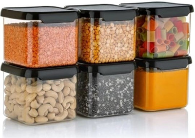 HouseOfCommon Plastic Grocery Container  - 500 ml(Pack of 6, Black)