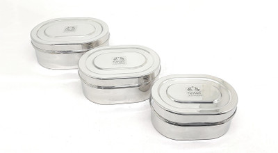 Nyra Stainless Steel Utility Container  - 500 ml(Pack of 3, Silver)