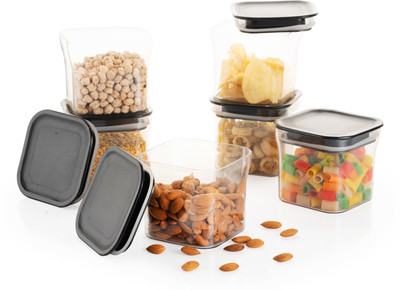 Many More Plastic Grocery Container  - 600 ml(Pack of 6, Black, Clear)