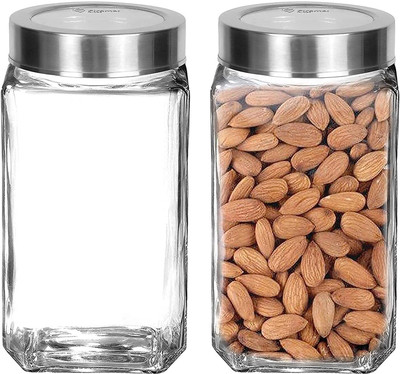 Skyper Glass Grocery Container  - 1000 ml(Pack of 2, Silver)