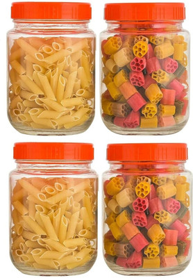 Sitaram Creation Glass Grocery Container  - 1000 ml(Pack of 4, Clear)