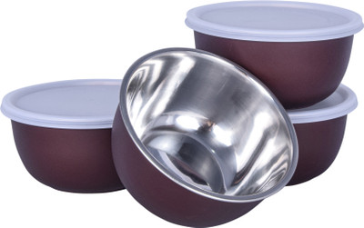 Zaib Stainless Steel Mixing Bowl Stainless Steel Microwave Safe Euro Mixing Serving Bowl Set of 4 / Food Storage Container for Kitchen ( 4pcs x 500 ML Bowls)(Pack of 4, Brown)