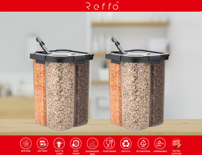 Reffo Plastic Grocery Container  - 2000 ml(Pack of 2, Black)