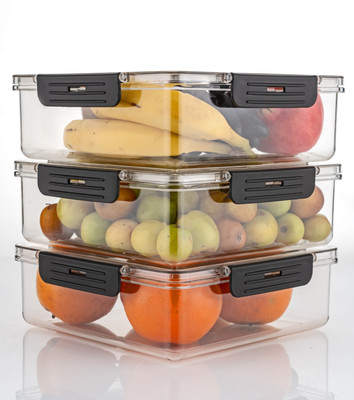FINNIFTY Plastic Fridge Container  - 2000 ml(Pack of 3, Black)