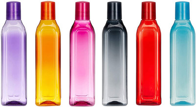 VM BOND Plastic Water Bottles Rectangular Pattern 1000 ml Bottle(Pack of 6, Multicolor, PET)