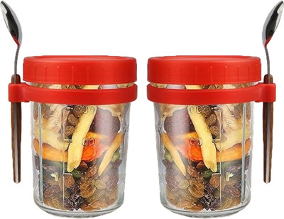 JIGSHTIAL Glass Utility Container  - 350 ml(Pack of 2, Red)