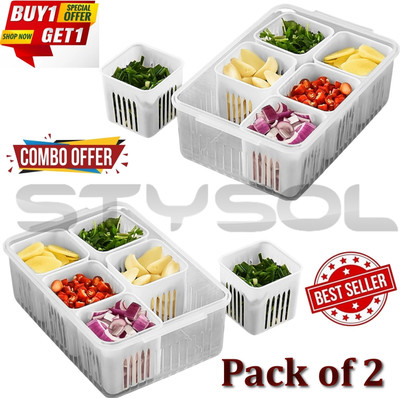 Stysol Plastic Fridge Container  - 1000 ml(Pack of 2, Clear)