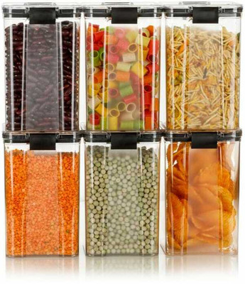 KRESTA Plastic Grocery Container  - 1200 ml(Pack of 6, Black)