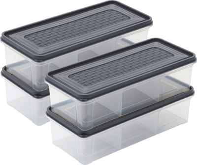 SKYHEART Plastic Fridge Container  - 2000 ml(Pack of 4, Black, Clear)