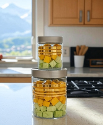 DYK Plastic Cookie Jar  - 1100 ml, 650 ml, 350 ml, 250 ml(Pack of 16, Silver)