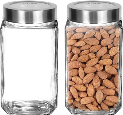 VERPHX Glass Grocery Container  - 1000 ml(Pack of 2, Clear)