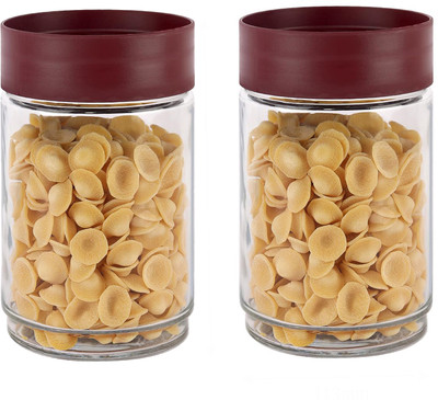 Randal Glass Grocery Container  - 2000 ml(Pack of 2, Maroon)
