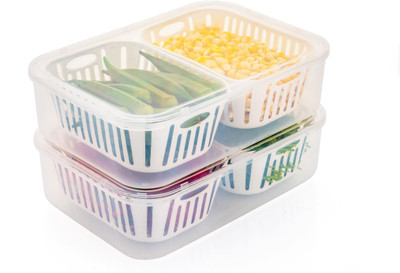 WeCoCo Plastic Fridge Container  - 2200 ml(Pack of 2, White)