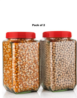 PANEL'S Glass Grocery Container  - 1000 ml(Pack of 2, Red)