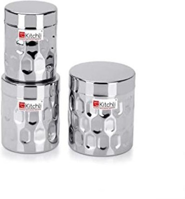 Kitchli Steel Cookie Jar  - 320 ml, 500 ml, 650 ml(Pack of 3, Silver)