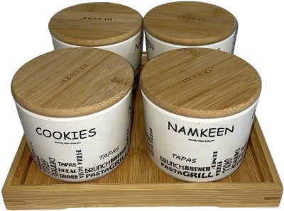 Lal Dayal Wooden, Melamine Cookie Jar  - 600 ml, 600 ml, 600 ml, 600 ml(Pack of 9, White, Brown)