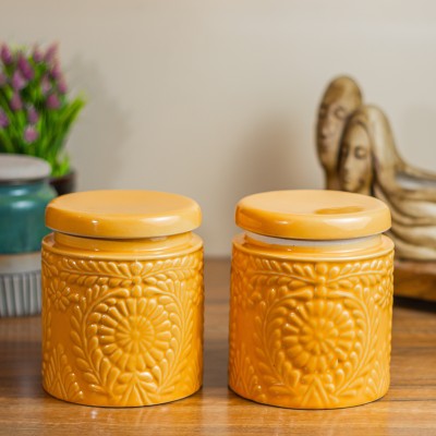 CERAMICTown Ceramic Pickle Jar  - 1000 ml(Pack of 2, Gold)
