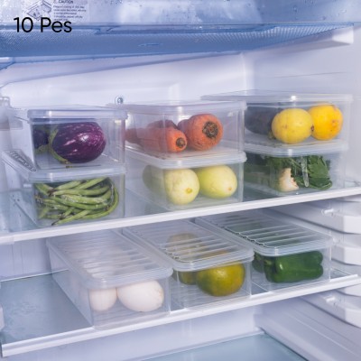 Fivean Plastic Fridge Container  - 1200 ml(Pack of 10, Clear)