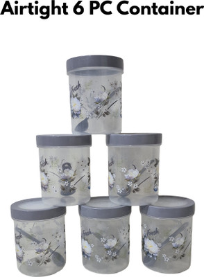 HouseGlow Plastic Grocery Container  - 1000 ml(Pack of 6, Grey)
