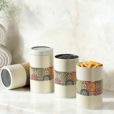 JARSOME Steel Grocery Container  - 5600 ml(Pack of 4, Beige)