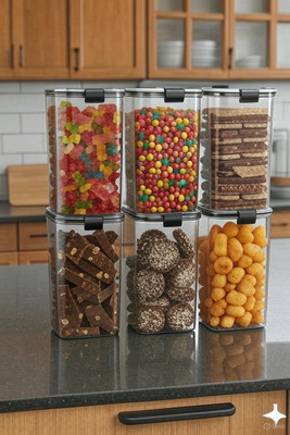 DYK Plastic Cookie Jar  - 1.2 L(Pack of 6, White, Transparent)