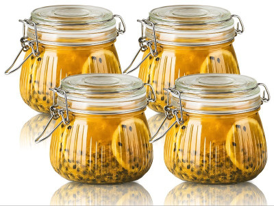 Star Work Glass Grocery Container  - 500 ml(Pack of 4, Clear)