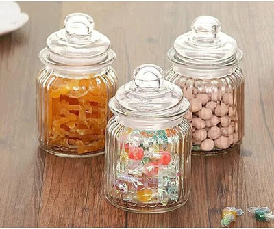 NIYA TRENDZ Glass Cookie Jar  - 350 ml(Pack of 3, Clear)