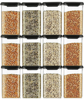 Ecodex Plastic Grocery Container  - 1100 ml(Pack of 12, Black)