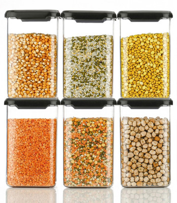 Ecodex Plastic Grocery Container  - 1100 ml(Pack of 6, Black)