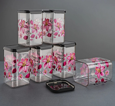 Sentricus Plastic Grocery Container  - 1100 ml(Pack of 6, Pink, Black)