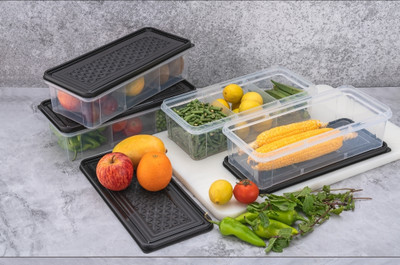 SKYLIFE Plastic Fridge Container  - 2000 ml(Pack of 4, Black)